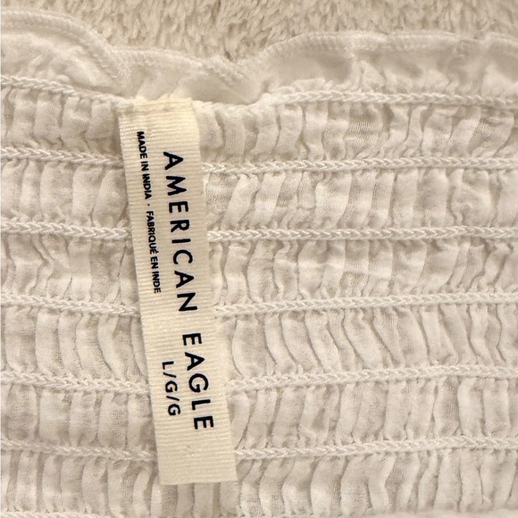 American Eagle Large Smocked White Peplum Blouse Boho Cottagecore LongSleeve Top - Picture 10 of 15